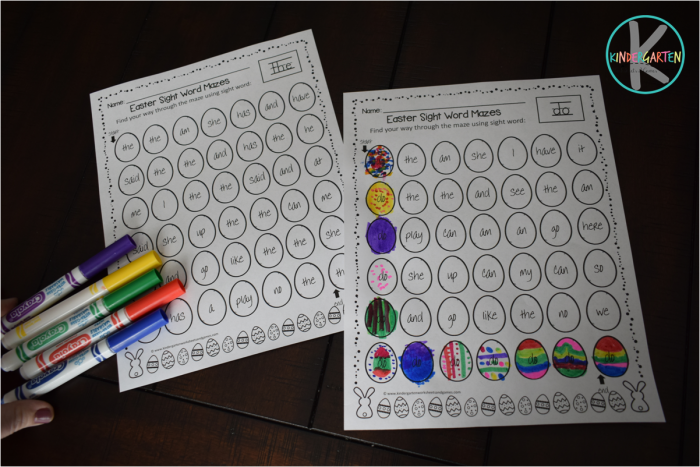 Free Easter Sight Word Mazes