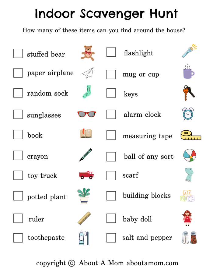 Free Indoor Scavenger Hunt Printable
