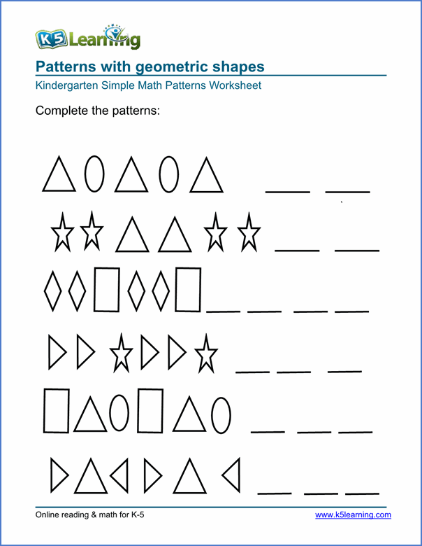 Free Preschool   Kindergarten Pattern Worksheets