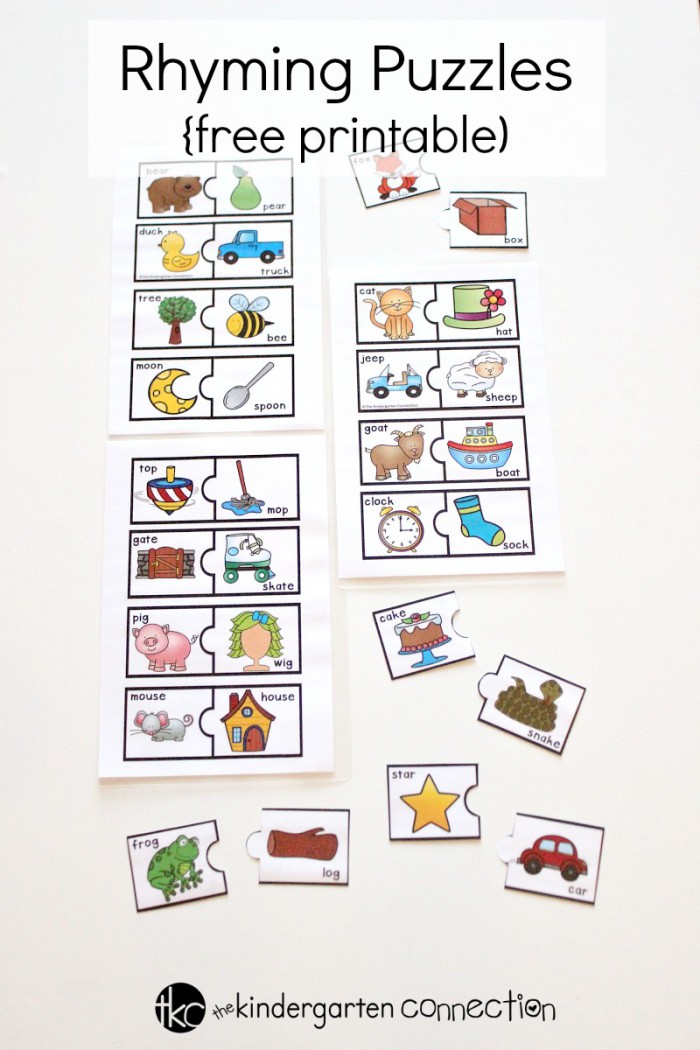 Free Printable Rhyming Puzzles For Kindergarten Literacy Centers
