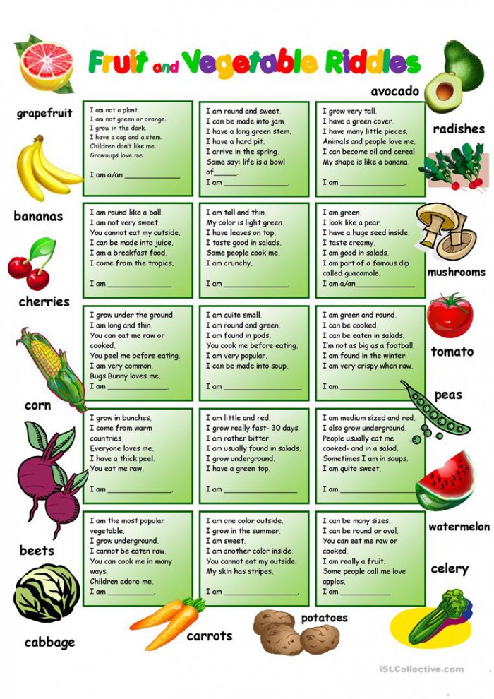Fruit   Vegetable Riddles  Key
