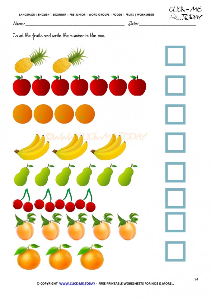 Counting Fruits Worksheet