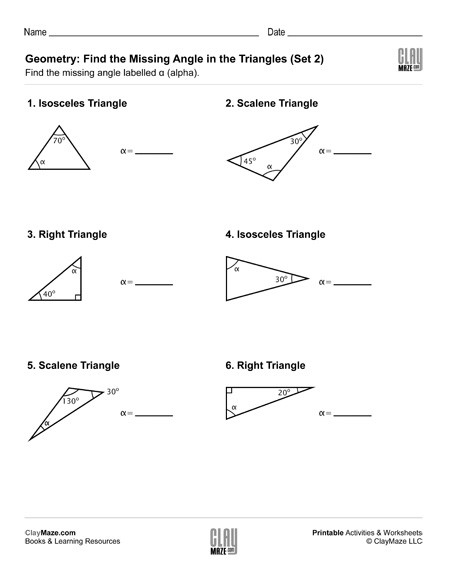 Geometry Find The Missing Angle In The Triangle Set