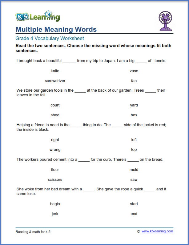 Grade  Vocabulary Worksheets  Printable And Organized By Subject