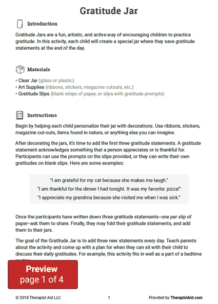 Gratitude Jar Activity Worksheet