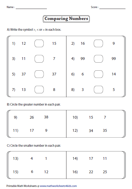 Greater Than Less Than Worksheets Mixed Review