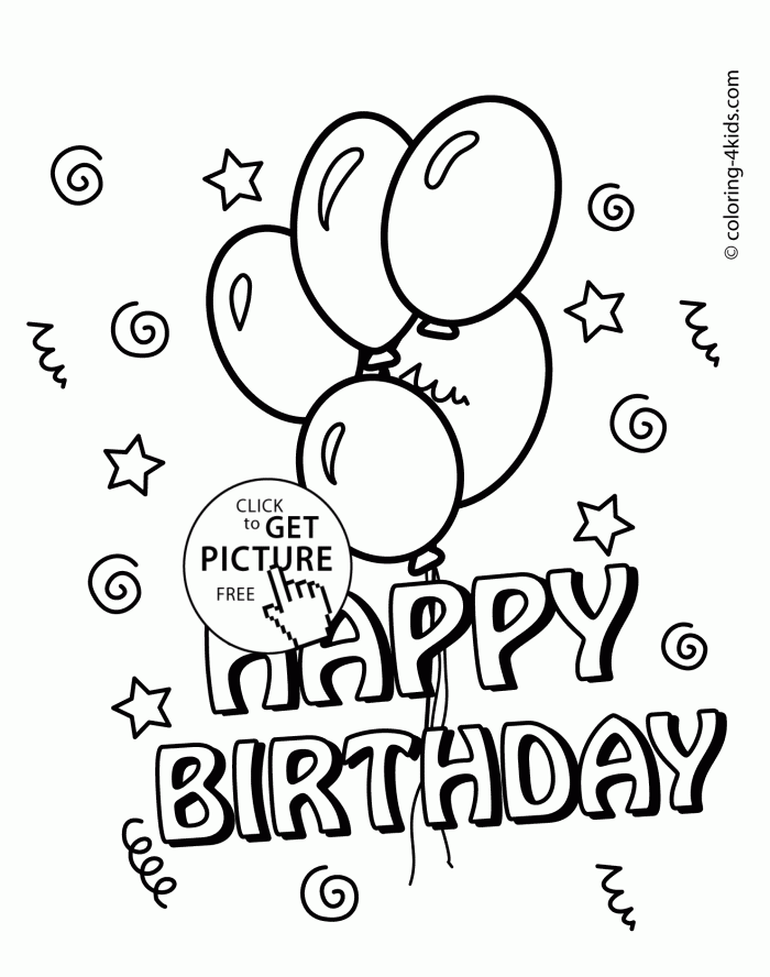 Happy Birthday Coloring Pages With Balloons For Kids