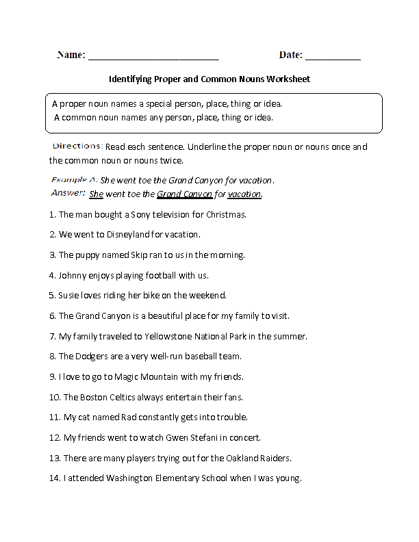 Find Common Nouns Worksheet