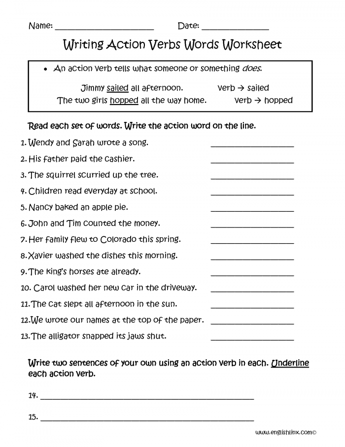 Point Out The Action Verbs Worksheets 99Worksheets
