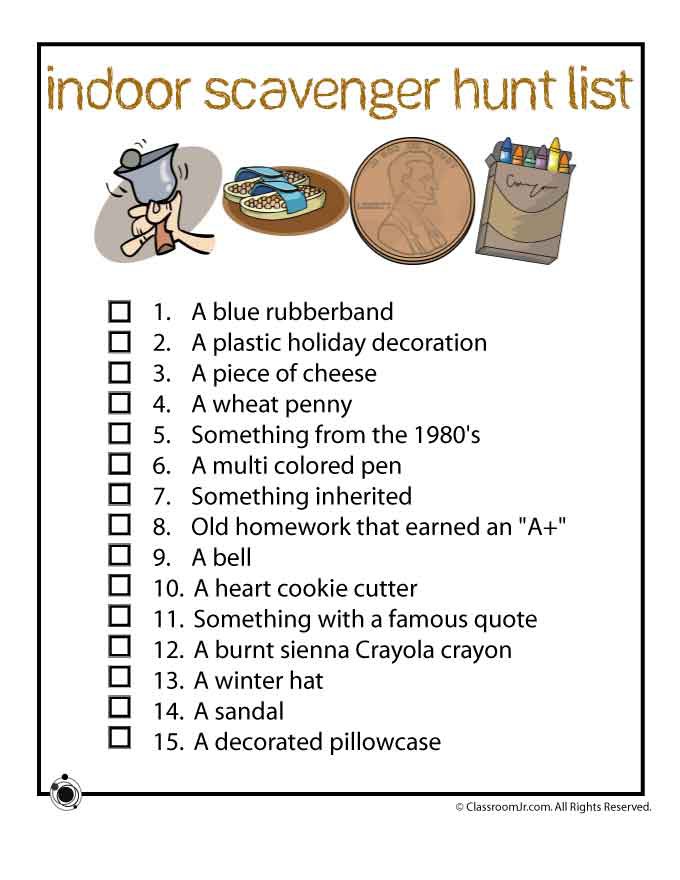 Indoor Scavenger Hunt Printable