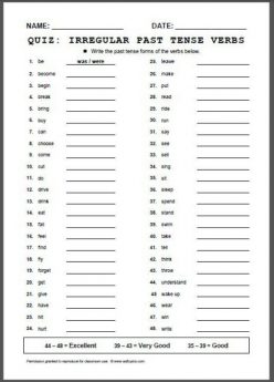 Irregular Past Tense Verbs Check-In