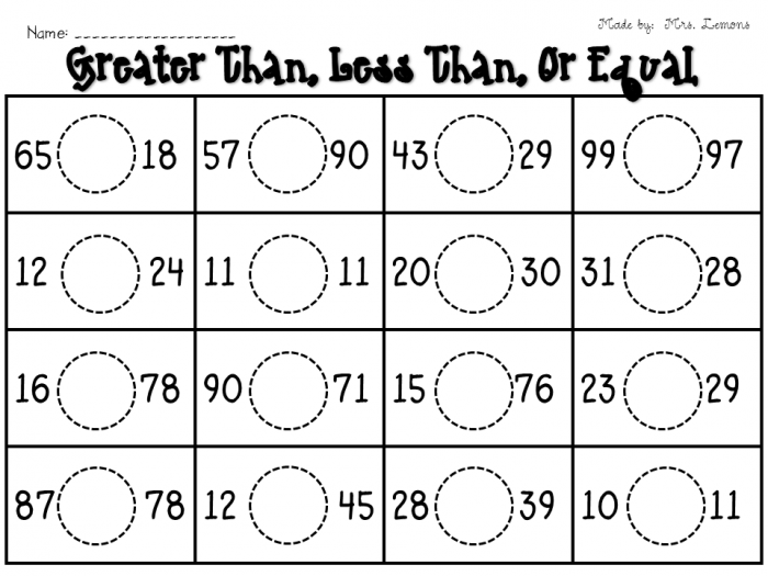 Ist Grade Math Comparing Numbers Activities Id Worksheet With