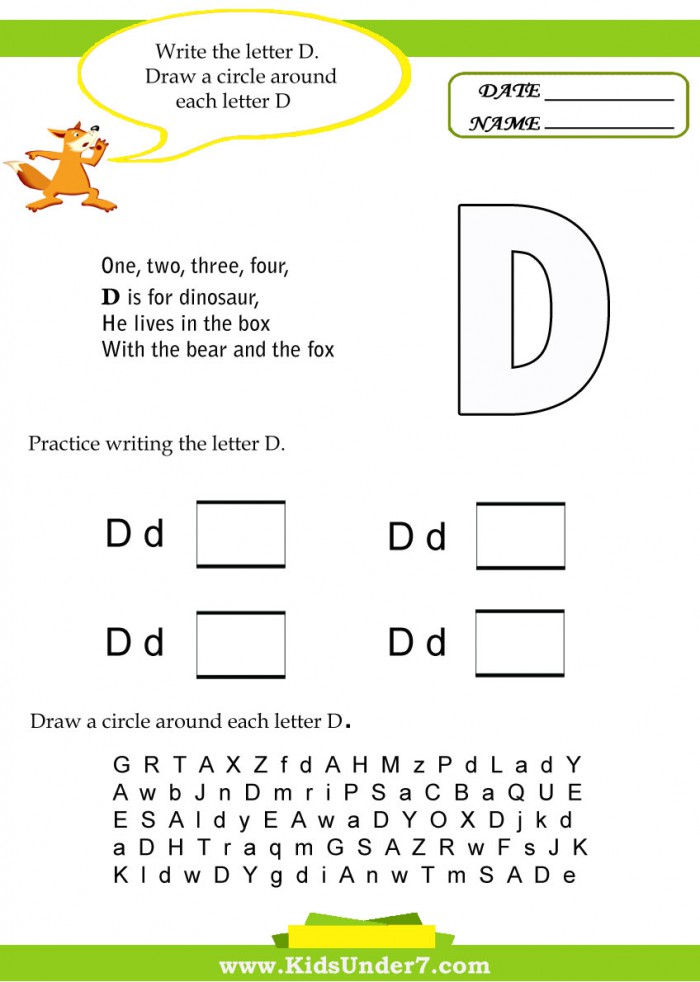 Kids Under  Letter D Worksheets
