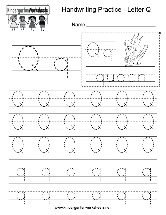 Kindergarten Letter Q Writing Practice Worksheet Printable