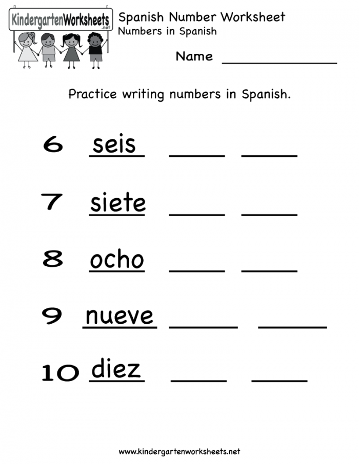 Kindergarten Spanish Number Worksheet Printable