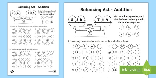 Ks Balancing Act Addition Worksheet  Worksheet