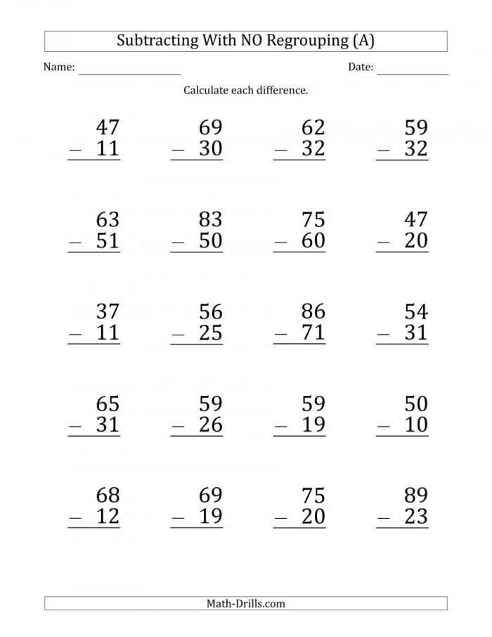 Two Digit Subtraction With Borrowing Worksheets 99Worksheets