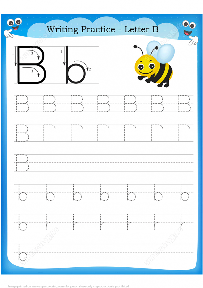Letter B Is For Bee Handwriting Practice Worksheet