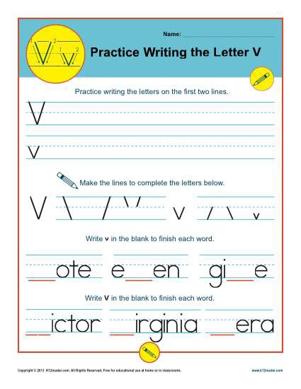 Letter V Worksheets