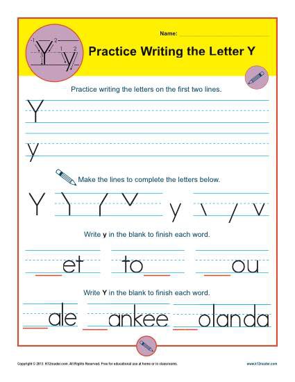 Letter Y Worksheets