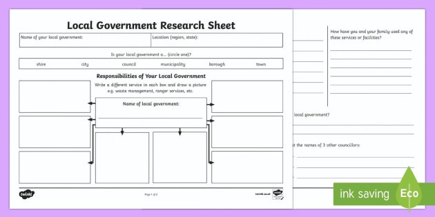 Local Government Research Worksheet  Worksheet