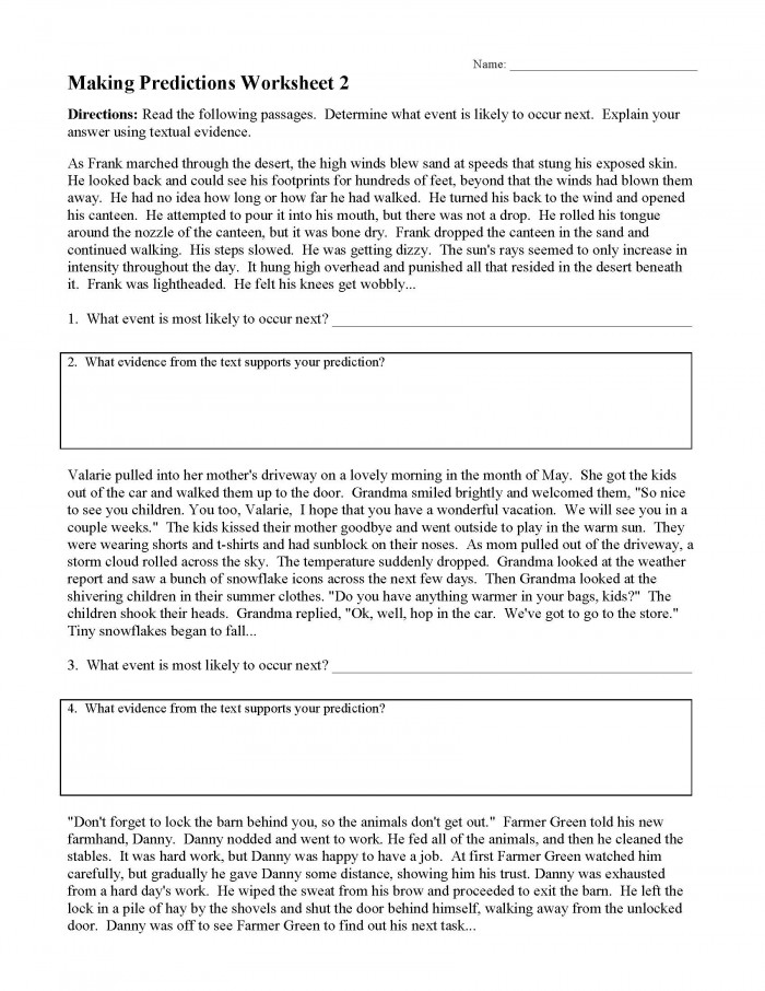 Making Predictions With Text Evidence Worksheets | 99Worksheets