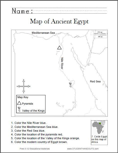 Map Of Ancient Egypt Worksheet For Kids  Grades