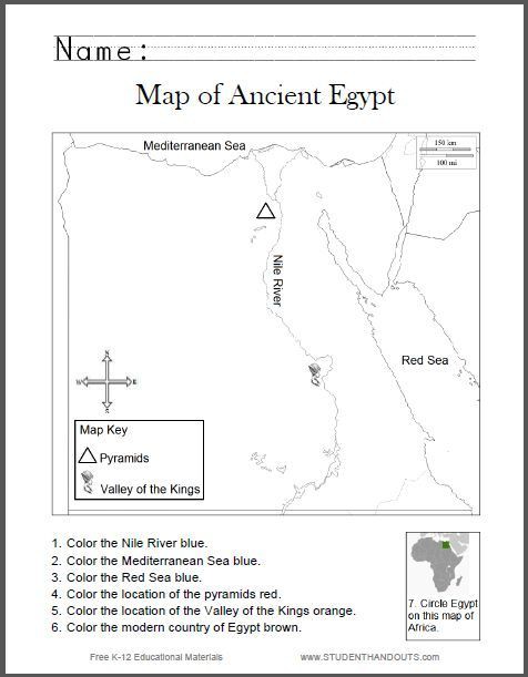Map Of Ancient Egypt Worksheet For Kids  Grades