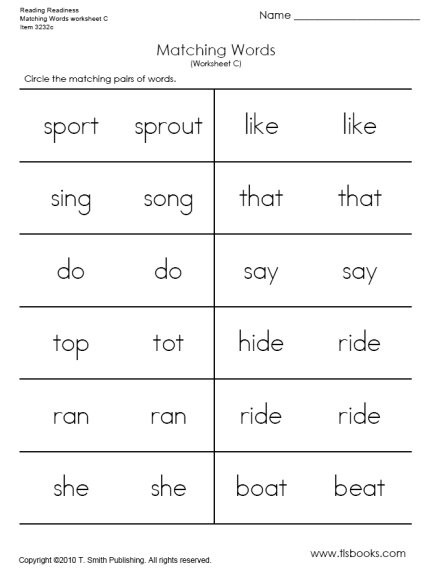 Matching Words Worksheet C And D