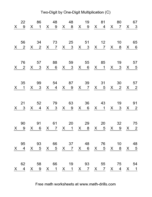 Free 2 Digit By One Digit Multiplication Worksheets