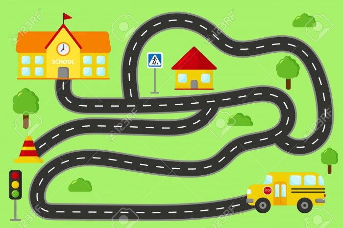 Maze Road Game For Preschool Kids Help The School Bus Find Right
