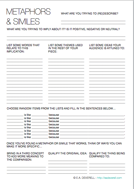 Metaphor And Simile Worksheet