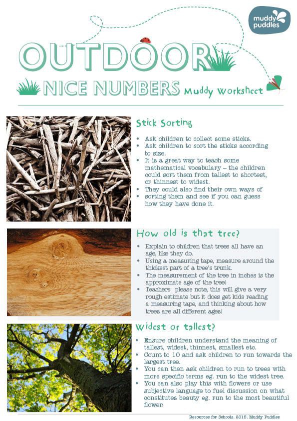 Muddy Puddles Forest School Nice Numbers Worksheet With Images