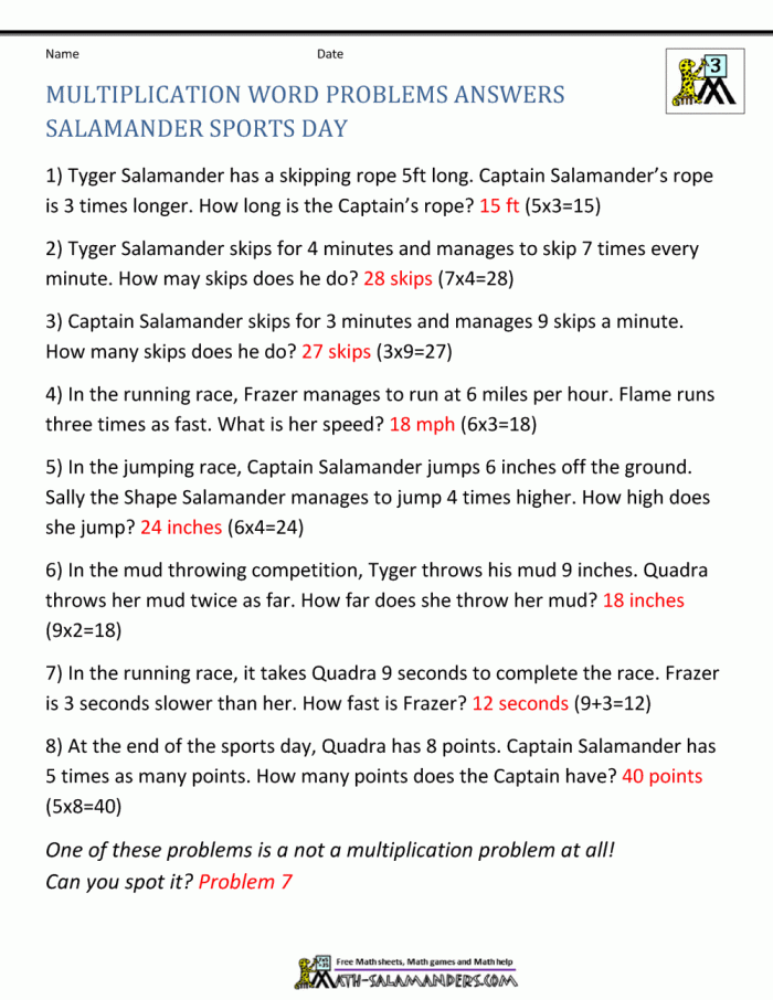 Multiplication Word Problem Worksheets Rd Grade