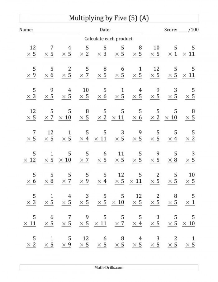 Multiplying By Five  With Factors  To   Questions A