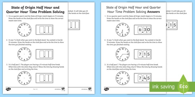 Nsw State Of Origin Half Hour And Quarter Hour Time Problem