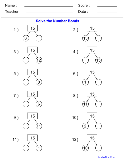 Number Bonds Trees Worksheet