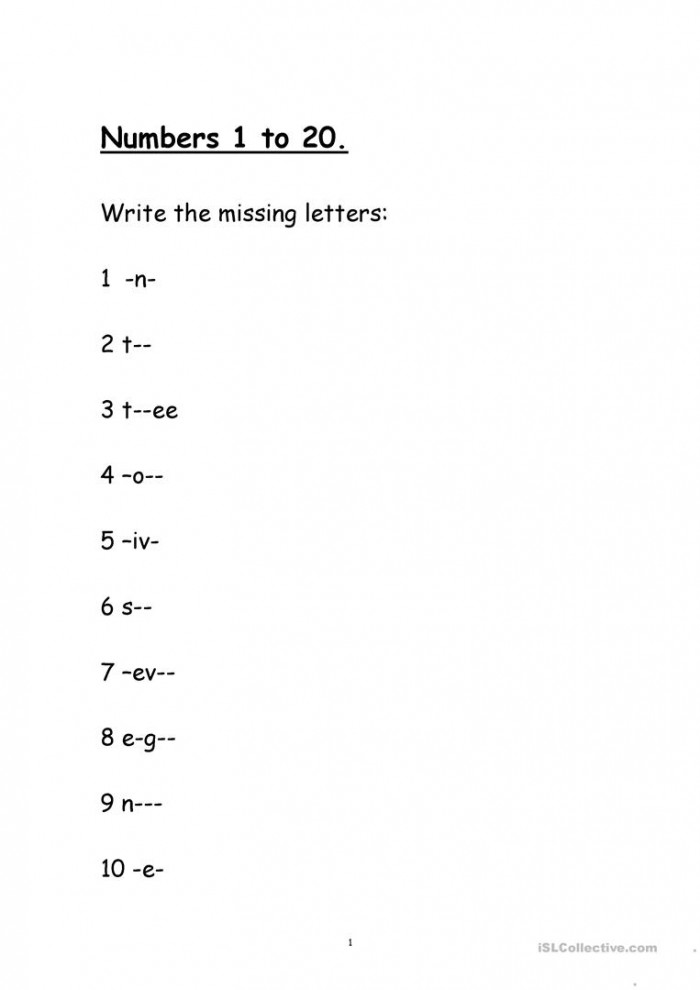 Numbers  To  Fill The Missing Letters