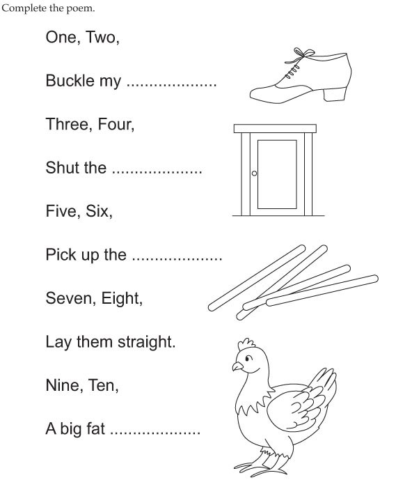 One Two Buckle My Shoe Worksheet