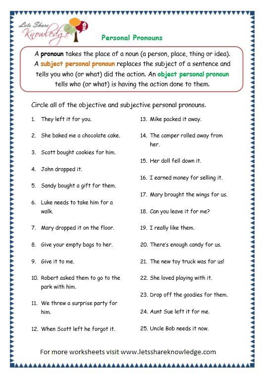 Page  Personal Pronouns Worksheet