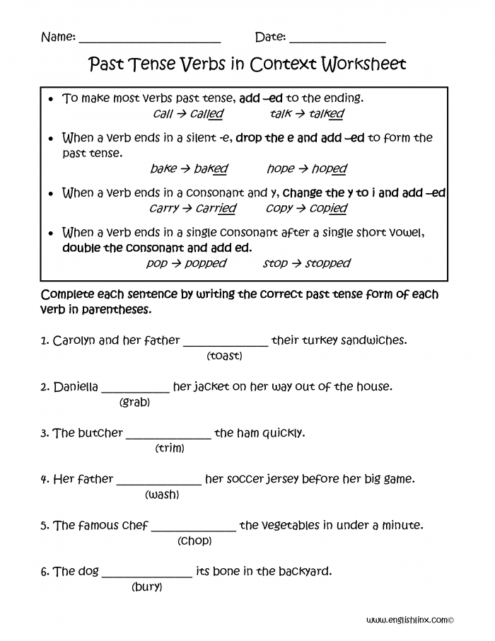Past Tense Verbs Worksheets Fourth Grade