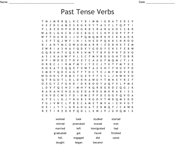 Past Tense Verbs Word Search