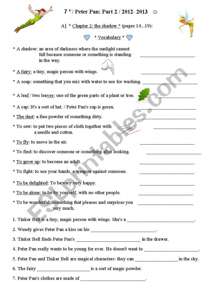 Peter Pan Chapter  Reading Comprehension