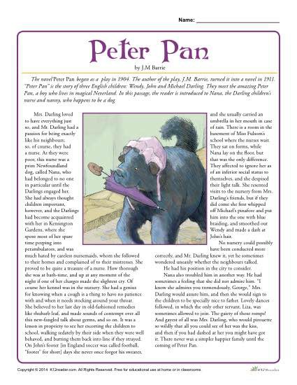 Peter Pan Reading Comprehension Set