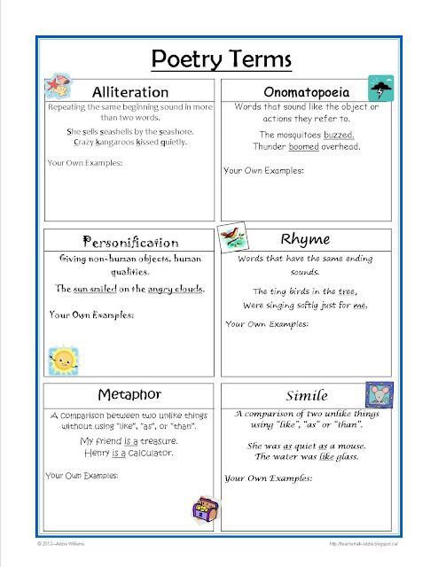 Poetry Vocabulary Worksheets 99Worksheets