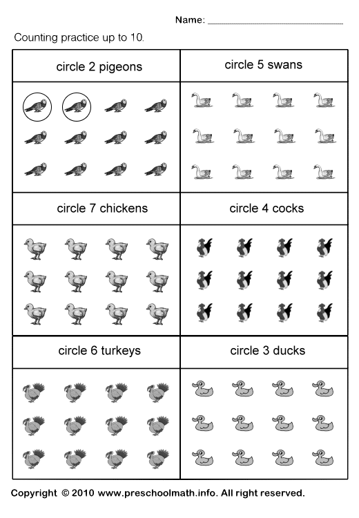 Preschool Bird Math Worksheets