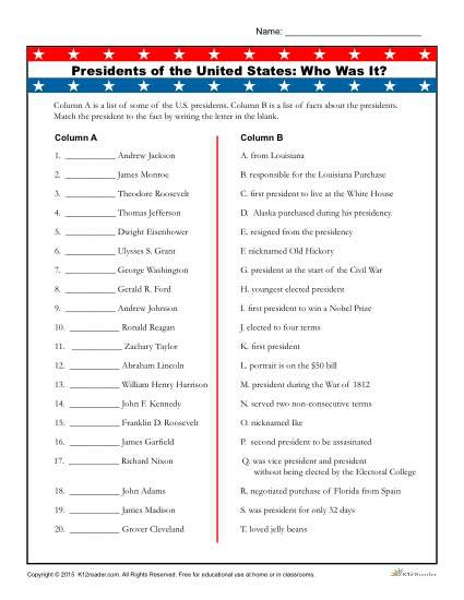 Who s Who Learn The Presidents Worksheets 99Worksheets