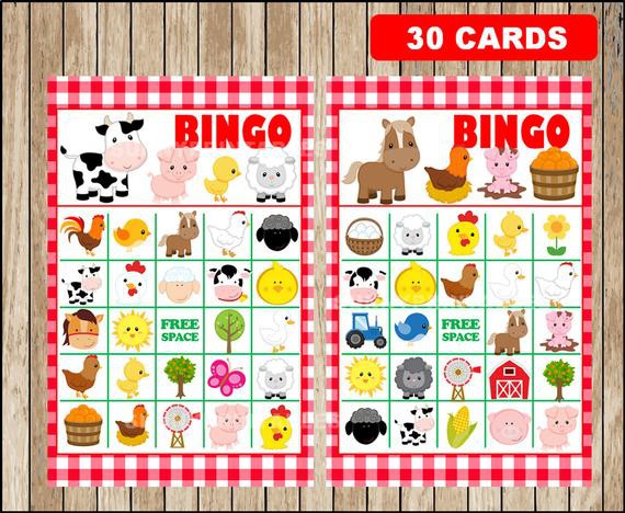 Printable  Farm Bingo Cards Printable Farm Bingo Game Farm