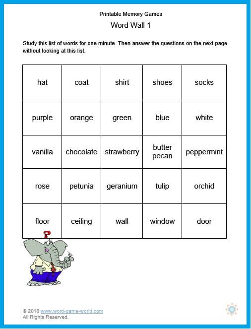Printable Memory Games  How Well Will You Score