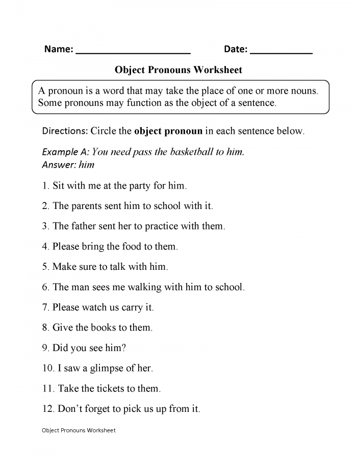 Pronouns Worksheet For Preschool